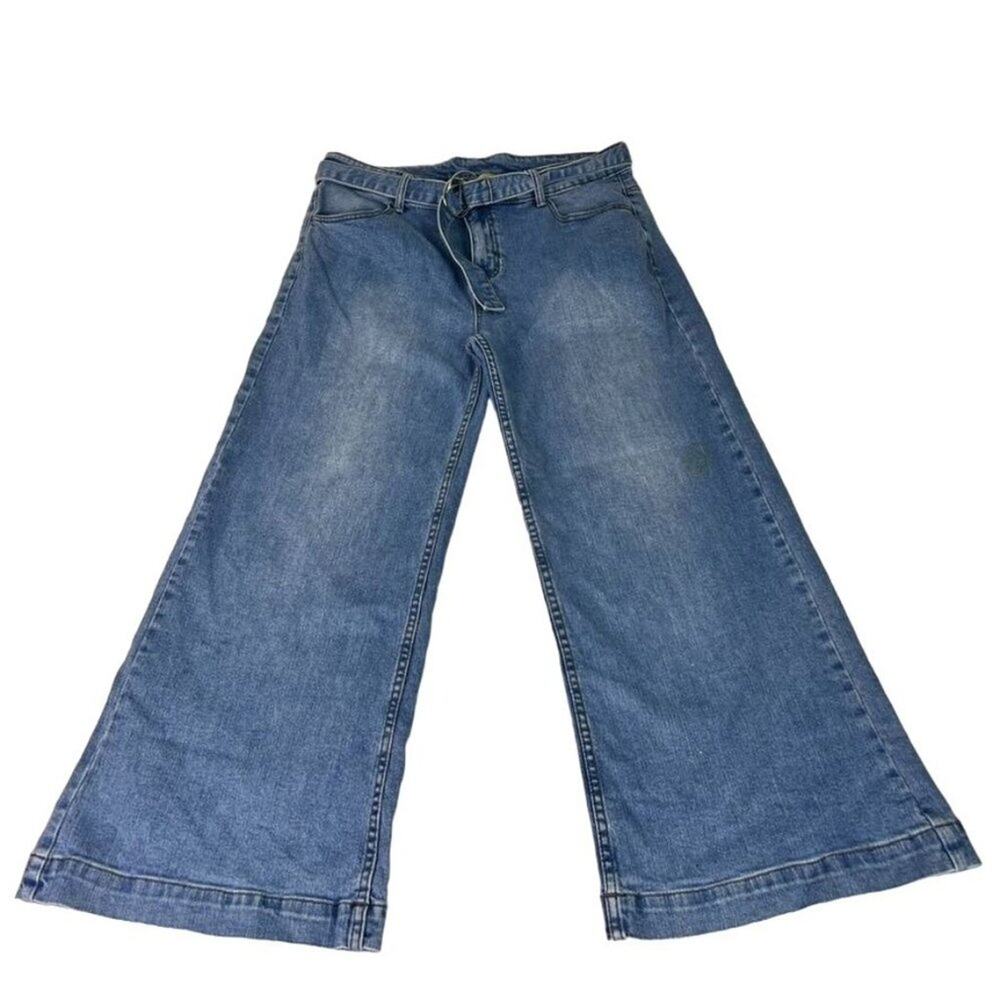 Gianni Bini Jeans Womens XL Blue Flare Wide Leg Belted Denim